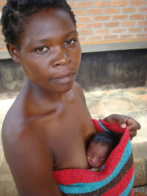 Mother and baby doing Kangaroo Mother Care in Malawi