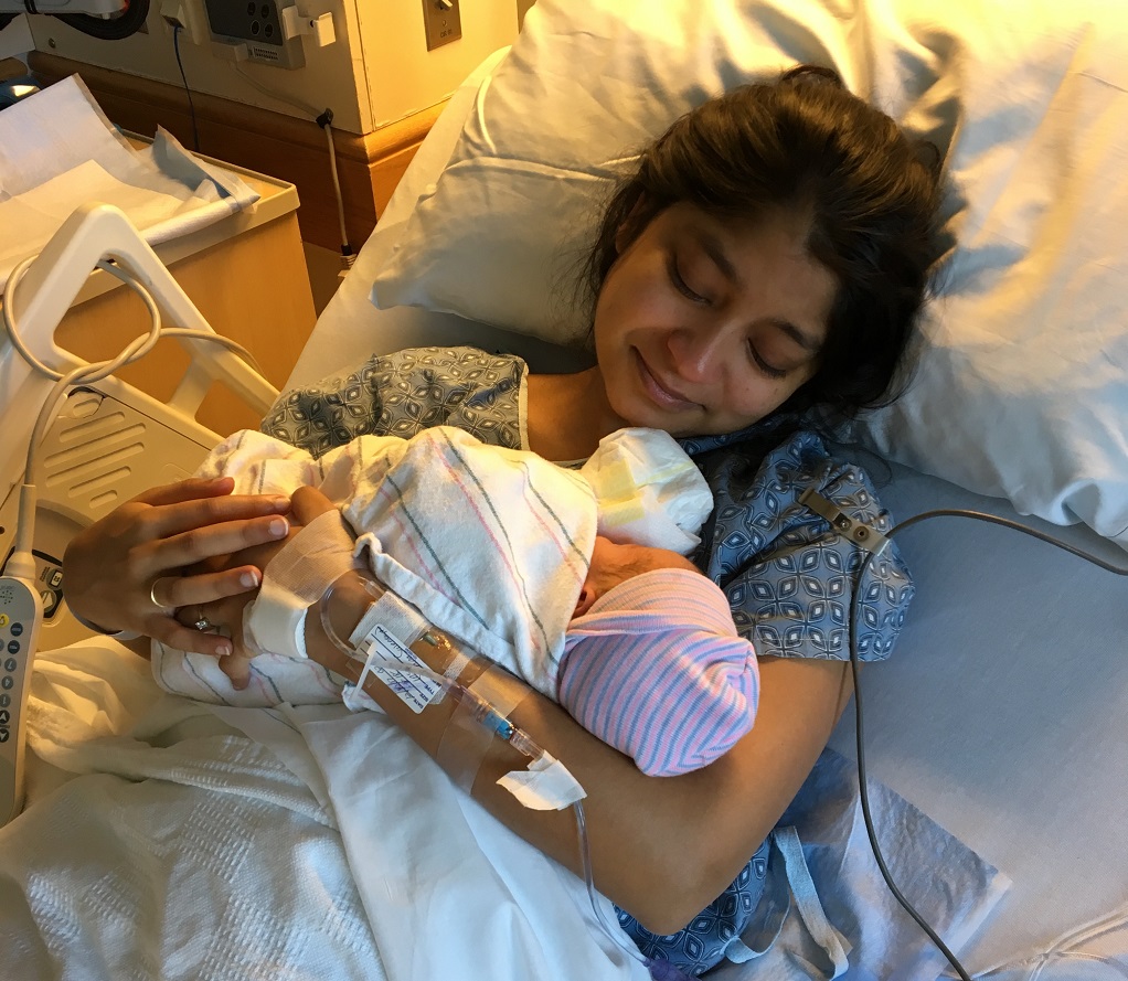 The author’s daughter, Isha, after delivery of her son.