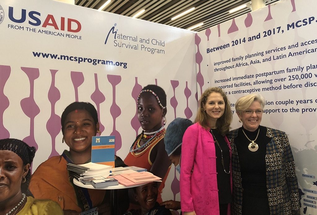 er Royal Highness Sarah Zeid, Princess of Jordan, and USAID’s Dr. Alma Golden at MCSP booth