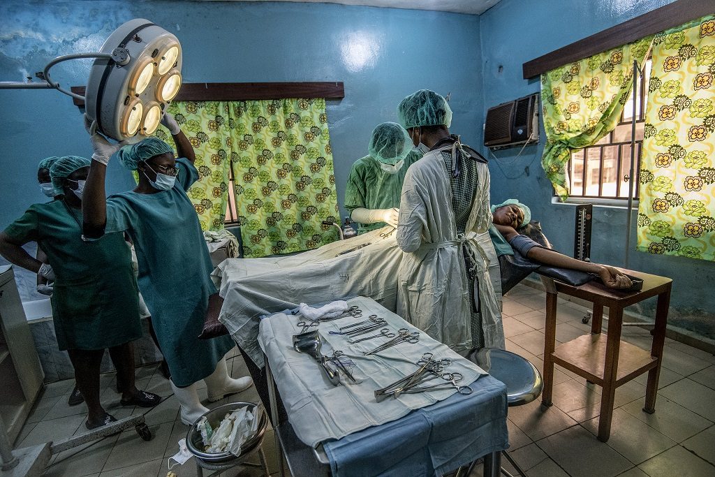 Woman having a C-section at Mile Four Hospital