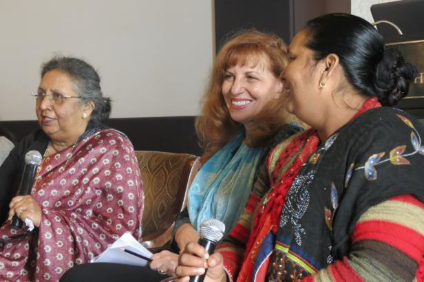 GPP India Director, Dr. Roma Solomon, USAID’s Ellyn Ogden, and Rajwati, an Indian community health worker, discuss on-the-ground realities of polio eradication