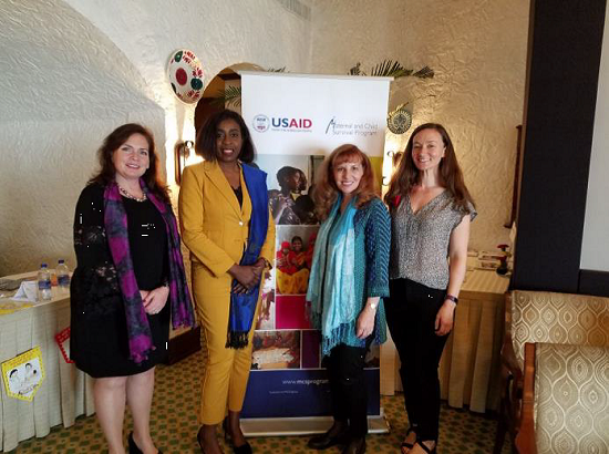 Lisa Hilmi, CORE Group’s Executive Director, celebrates the successful session with Ellyn Ogden and MCSP’s Dr. Olayinka and Kate Bagshaw